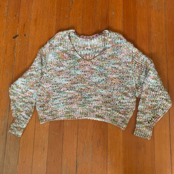 NWT Free People Highland Cable Knit Oversized V-Neck Mendocino Combo Sweater XS - Picture 6 of 13